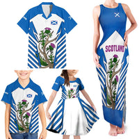 Scotland Thistle and Saltire Family Matching Tank Maxi Dress and Hawaiian Shirt with Blue and White National Design - Wonder Print Shop