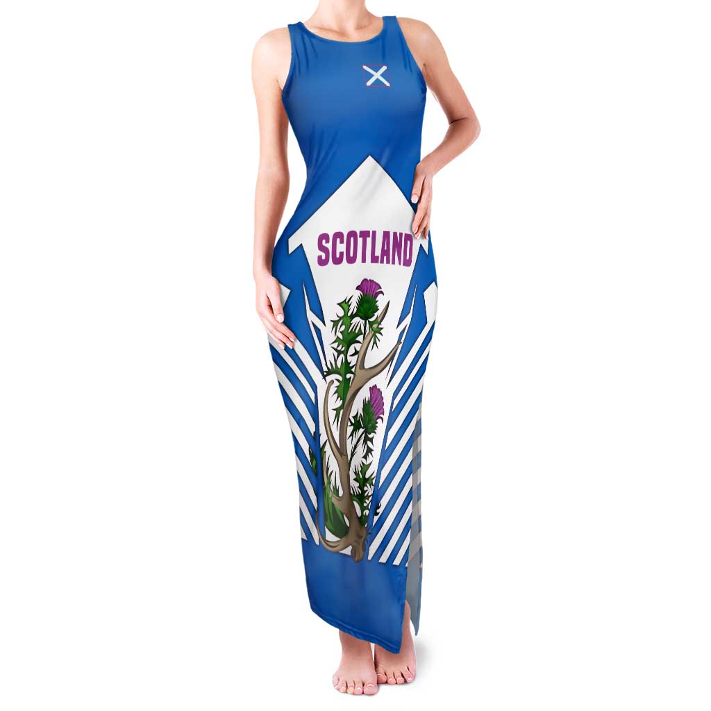 Scotland Thistle and Saltire Family Matching Tank Maxi Dress and Hawaiian Shirt with Blue and White National Design - Wonder Print Shop