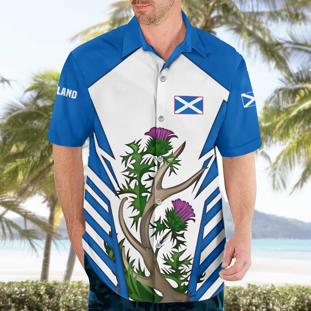 Scotland Thistle and Saltire Hawaiian Shirt with Blue and White National Design - Wonder Print Shop
