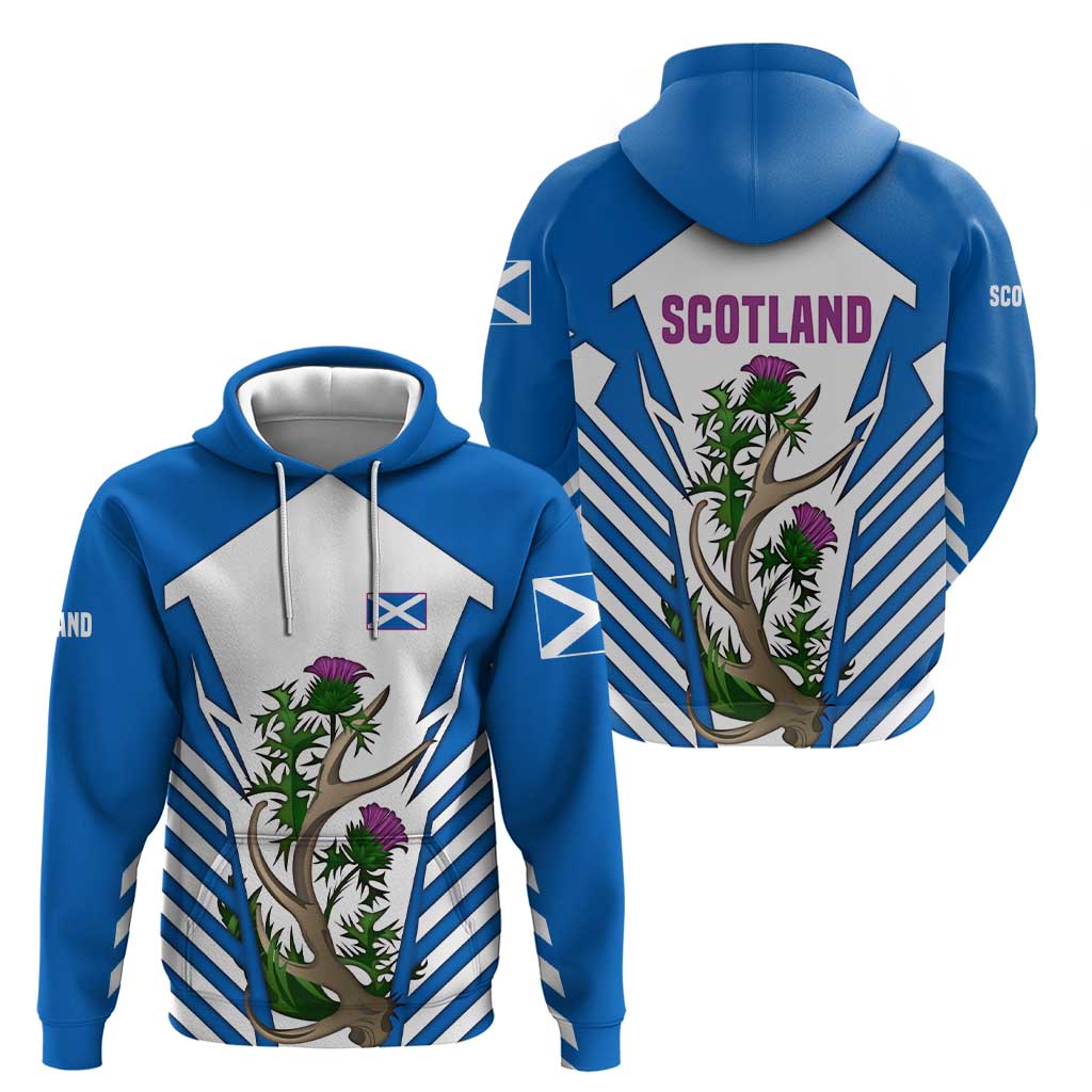 Scotland Thistle and Saltire Hoodie with Blue and White National Design - Wonder Print Shop