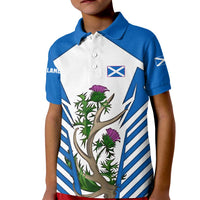 Scotland Thistle and Saltire Kid Polo Shirt with Blue and White National Design - Wonder Print Shop