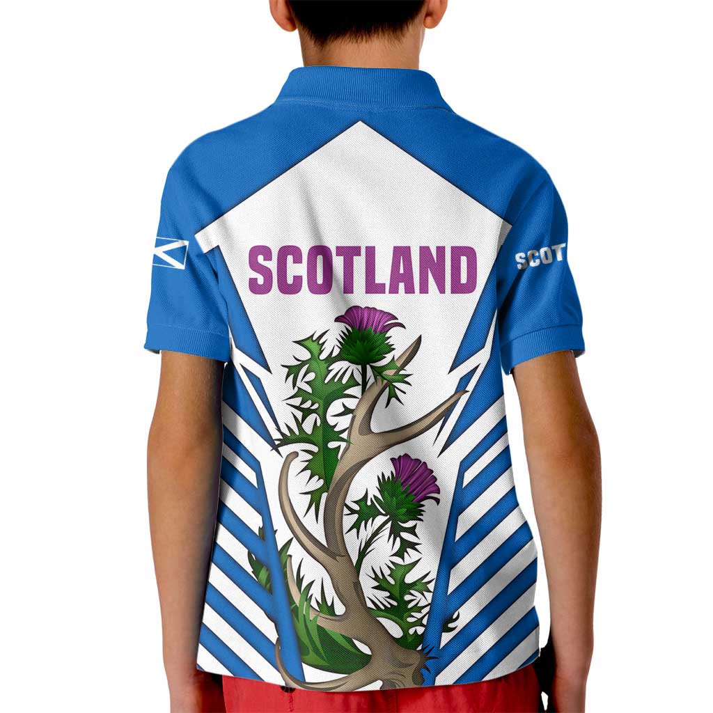 Scotland Thistle and Saltire Kid Polo Shirt with Blue and White National Design - Wonder Print Shop