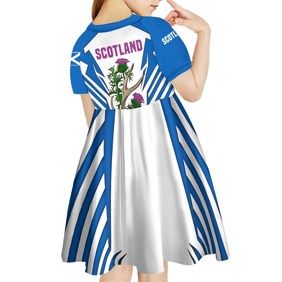 Scotland Thistle and Saltire Kid Short Sleeve Dress with Blue and White National Design - Wonder Print Shop