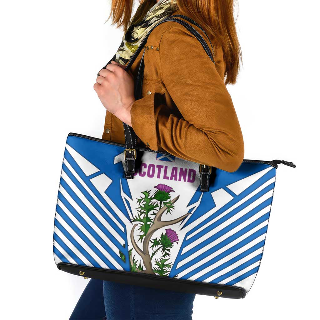 Scotland Thistle and Saltire Leather Tote Bag with Blue and White National Design - Wonder Print Shop