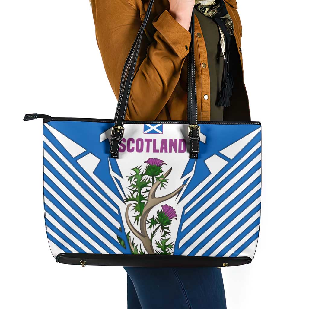 Scotland Thistle and Saltire Leather Tote Bag with Blue and White National Design - Wonder Print Shop