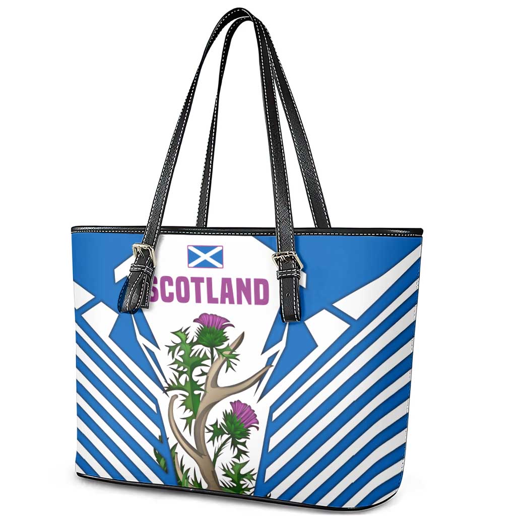 Scotland Thistle and Saltire Leather Tote Bag with Blue and White National Design - Wonder Print Shop