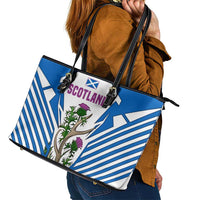 Scotland Thistle and Saltire Leather Tote Bag with Blue and White National Design - Wonder Print Shop