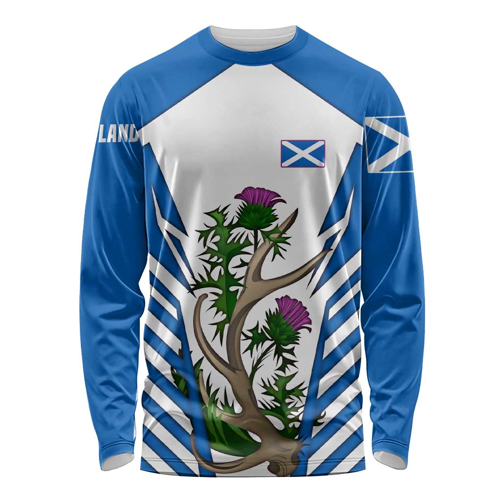 Scotland Thistle and Saltire Long Sleeve Shirt with Blue and White National Design - Wonder Print Shop