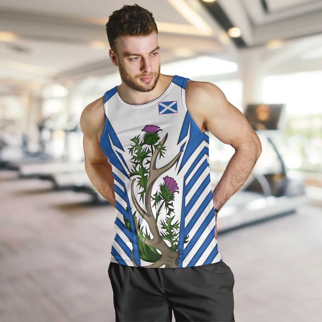 Scotland Thistle and Saltire Men Tank Top with Blue and White National Design - Wonder Print Shop