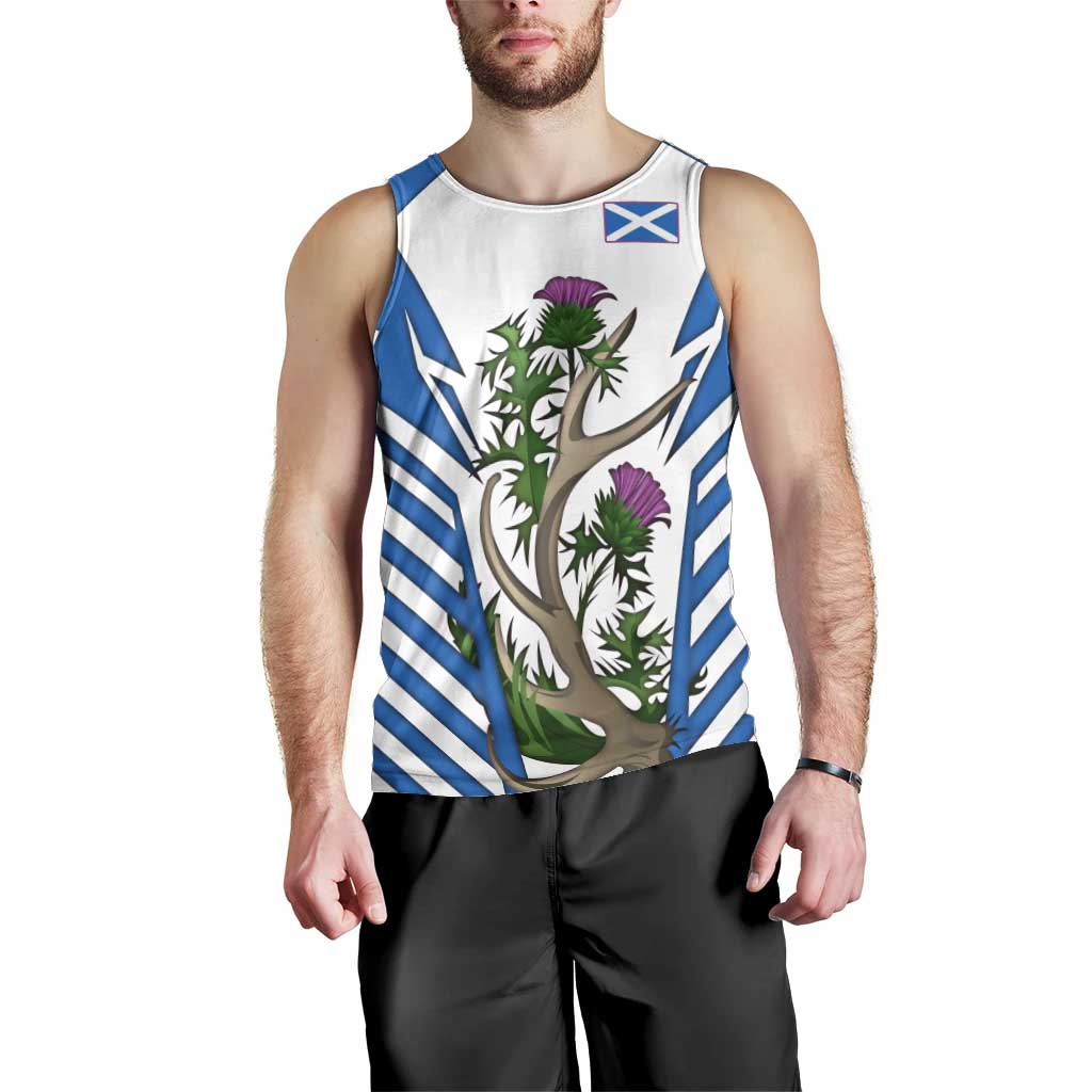 Scotland Thistle and Saltire Men Tank Top with Blue and White National Design - Wonder Print Shop