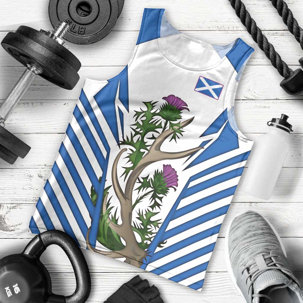 Scotland Thistle and Saltire Men Tank Top with Blue and White National Design - Wonder Print Shop