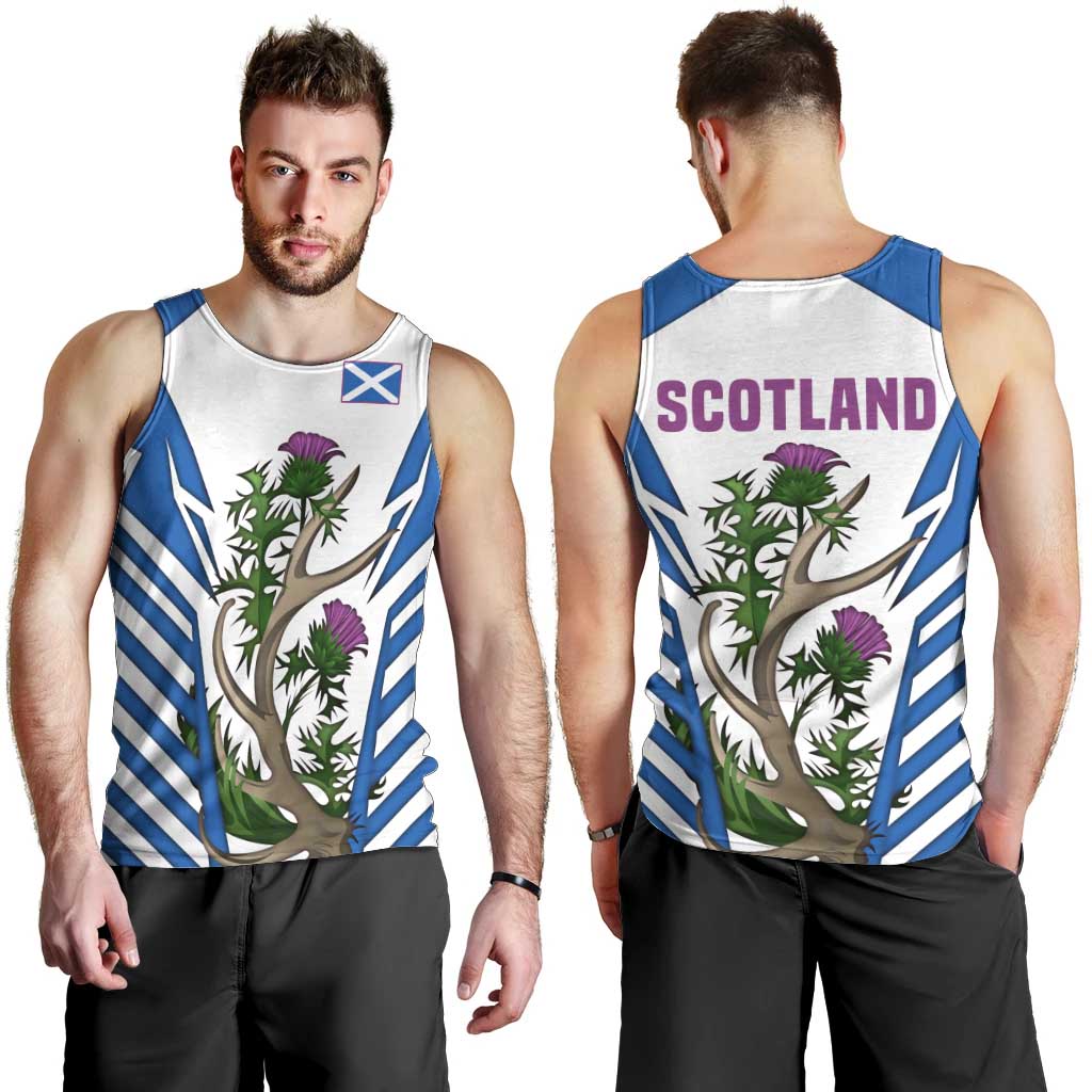Scotland Thistle and Saltire Men Tank Top with Blue and White National Design - Wonder Print Shop