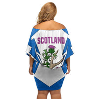 Scotland Thistle and Saltire Off Shoulder Short Dress with Blue and White National Design - Wonder Print Shop