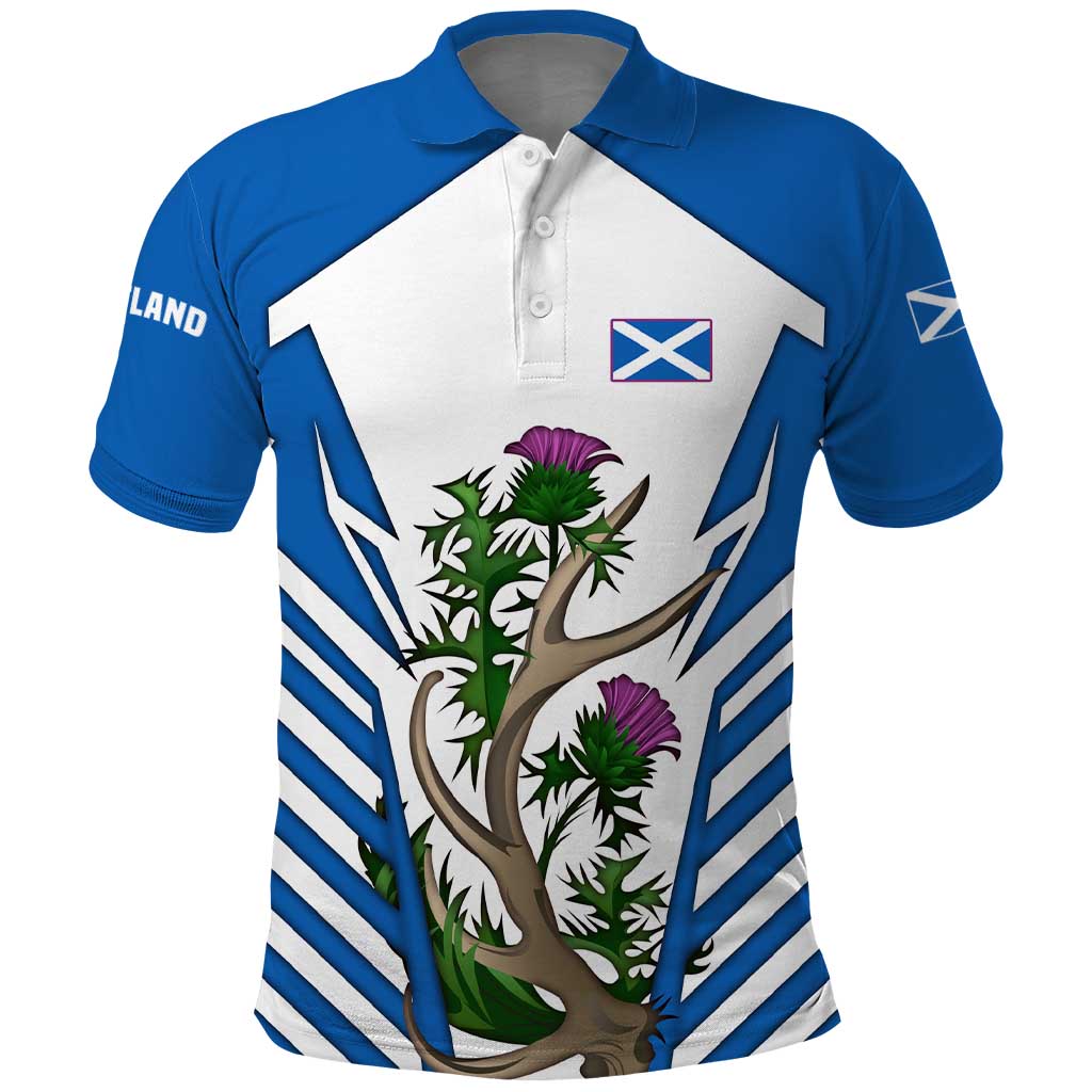 Scotland Thistle and Saltire Polo Shirt with Blue and White National Design - Wonder Print Shop