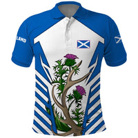 Scotland Thistle and Saltire Polo Shirt with Blue and White National Design - Wonder Print Shop