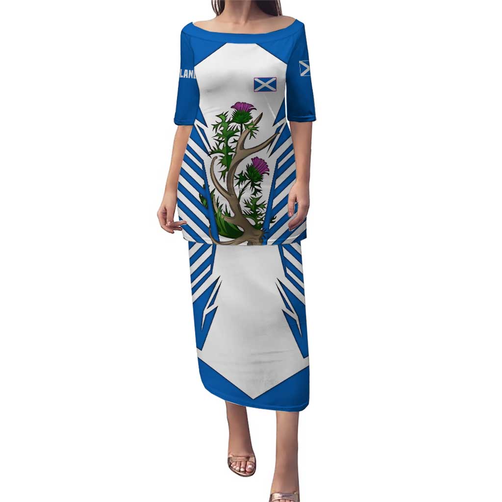 Scotland Thistle and Saltire Puletasi with Blue and White National Design - Wonder Print Shop