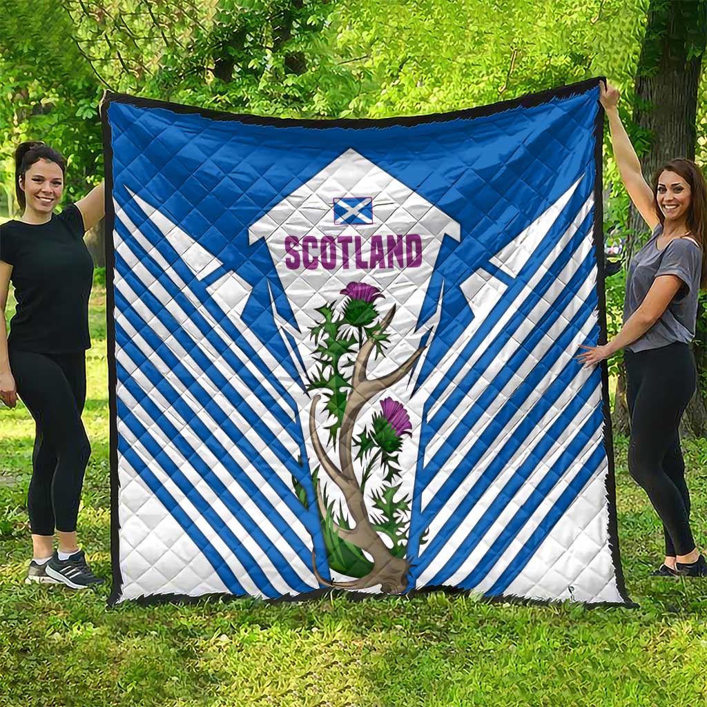 Scotland Thistle and Saltire Quilt with Blue and White National Design - Wonder Print Shop