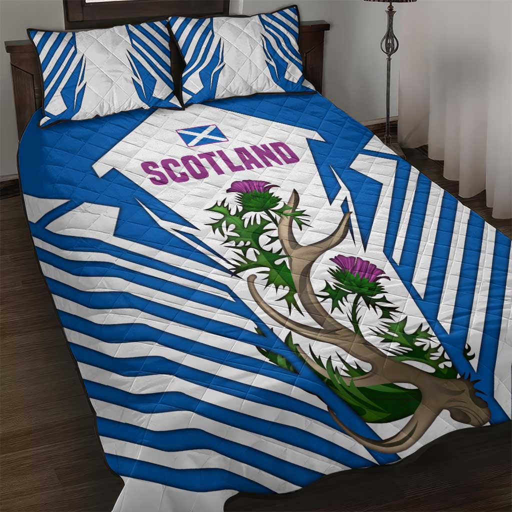 Scotland Thistle and Saltire Quilt Bed Set with Blue and White National Design - Wonder Print Shop
