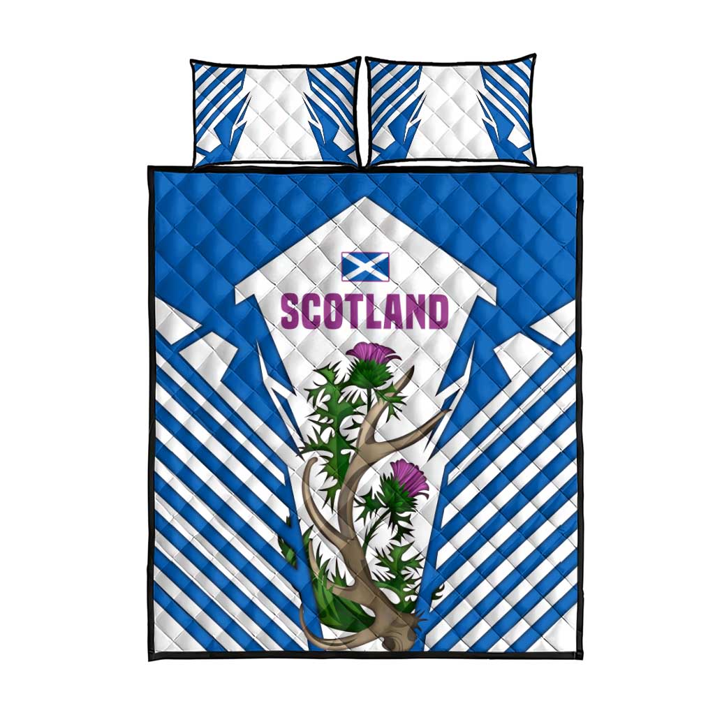 Scotland Thistle and Saltire Quilt Bed Set with Blue and White National Design - Wonder Print Shop