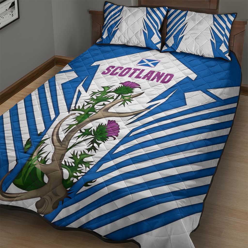 Scotland Thistle and Saltire Quilt Bed Set with Blue and White National Design - Wonder Print Shop