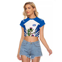 Scotland Thistle and Saltire Raglan Cropped T Shirt with Blue and White National Design - Wonder Print Shop