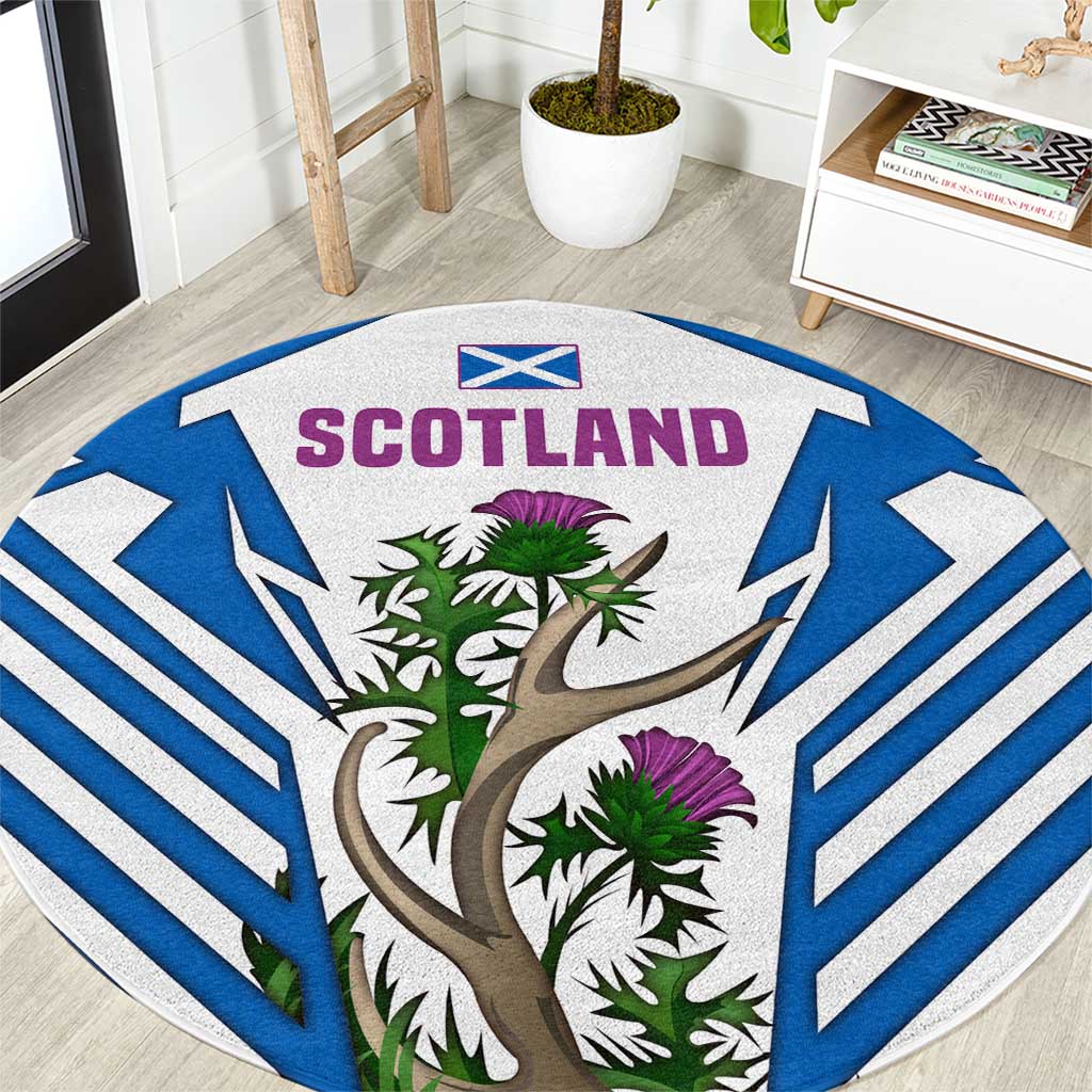 Scotland Thistle and Saltire Round Carpet with Blue and White National Design - Wonder Print Shop