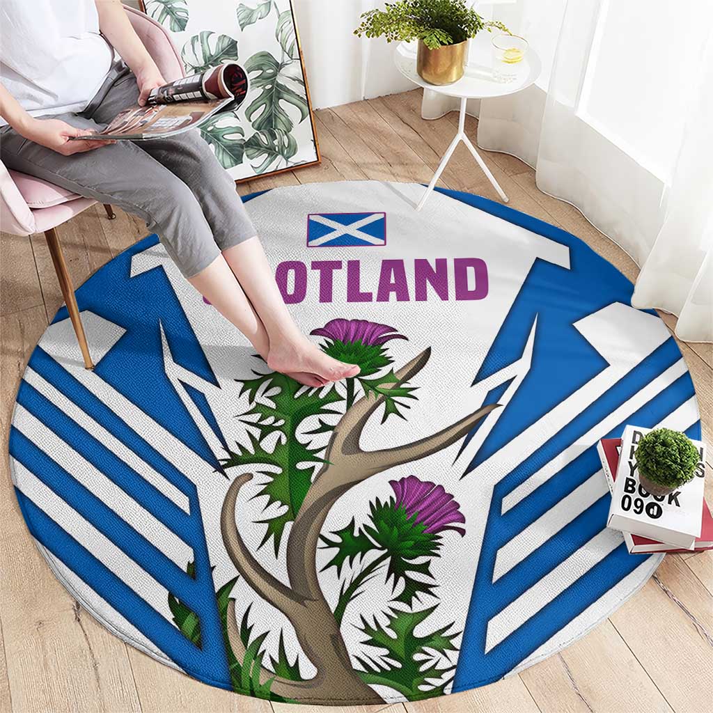 Scotland Thistle and Saltire Round Carpet with Blue and White National Design - Wonder Print Shop