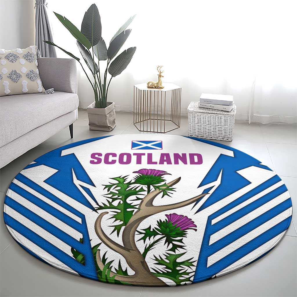 Scotland Thistle and Saltire Round Carpet with Blue and White National Design - Wonder Print Shop