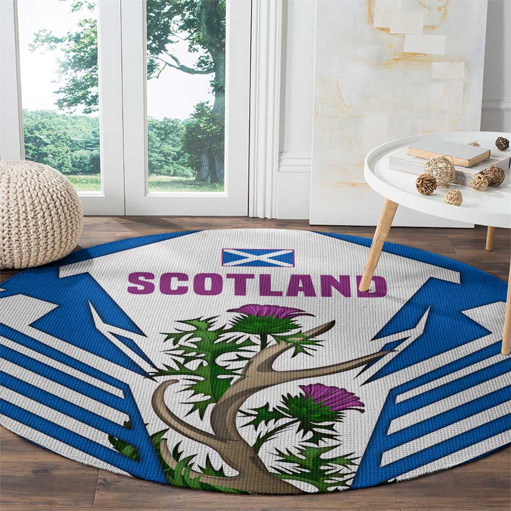 Scotland Thistle and Saltire Round Carpet with Blue and White National Design - Wonder Print Shop
