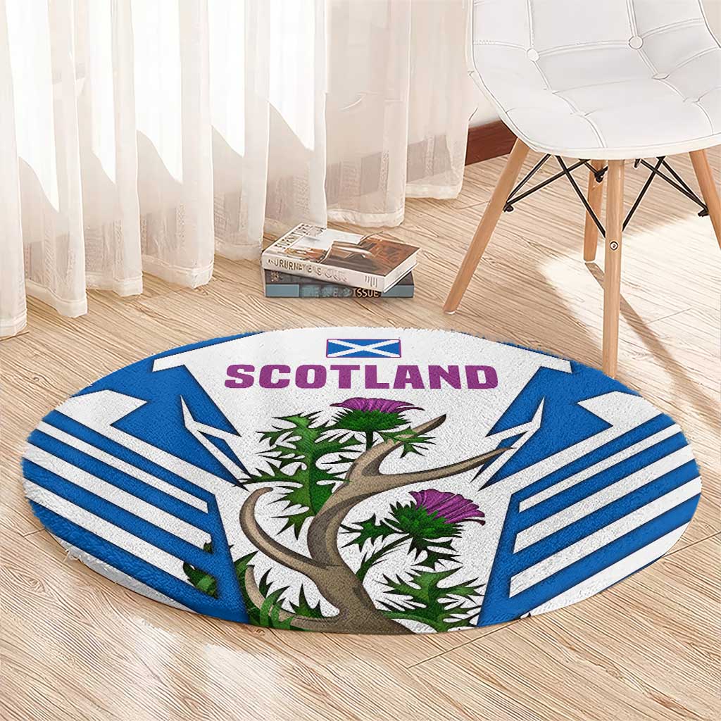 Scotland Thistle and Saltire Round Carpet with Blue and White National Design - Wonder Print Shop