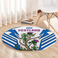 Scotland Thistle and Saltire Round Carpet with Blue and White National Design - Wonder Print Shop