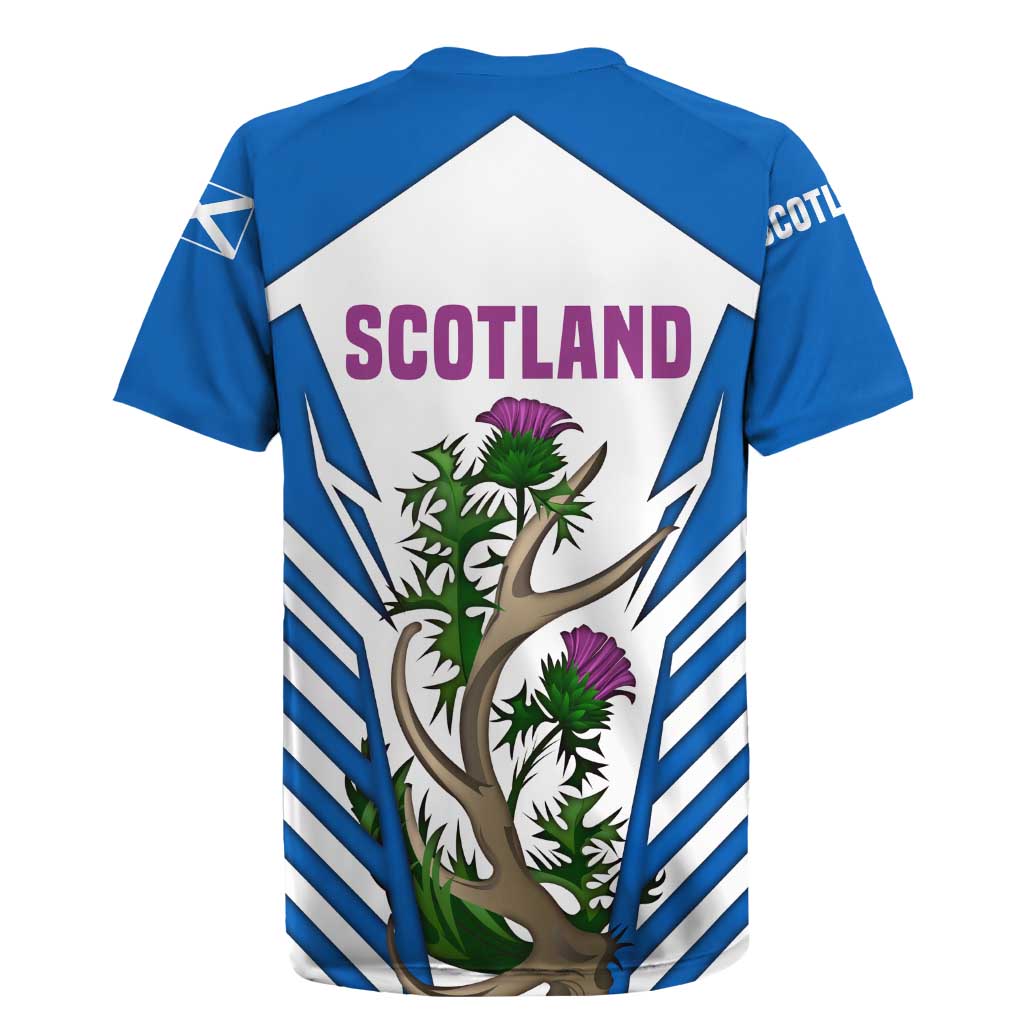 Scotland Thistle and Saltire Rugby Jersey with Blue and White National Design - Wonder Print Shop