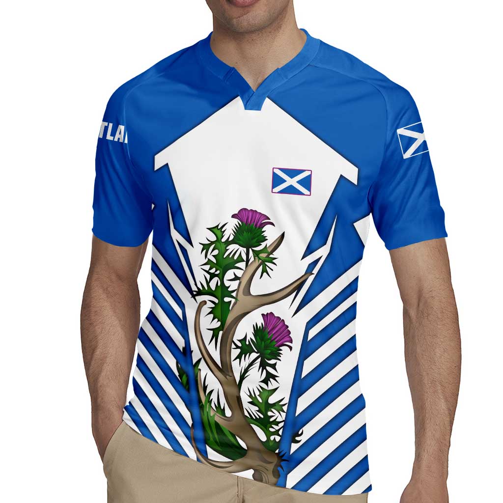 Scotland Thistle and Saltire Rugby Jersey with Blue and White National Design - Wonder Print Shop