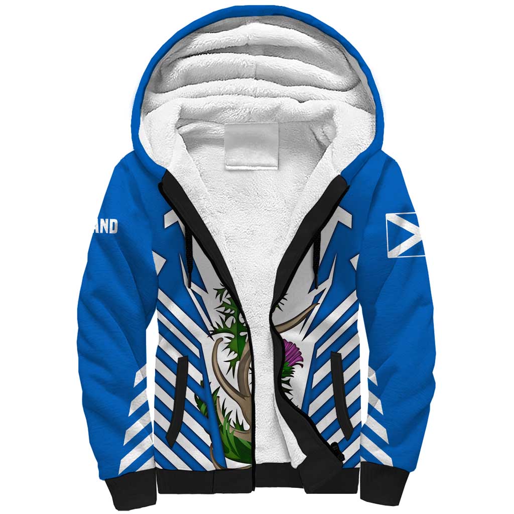 Scotland Thistle and Saltire Sherpa Hoodie with Blue and White National Design - Wonder Print Shop