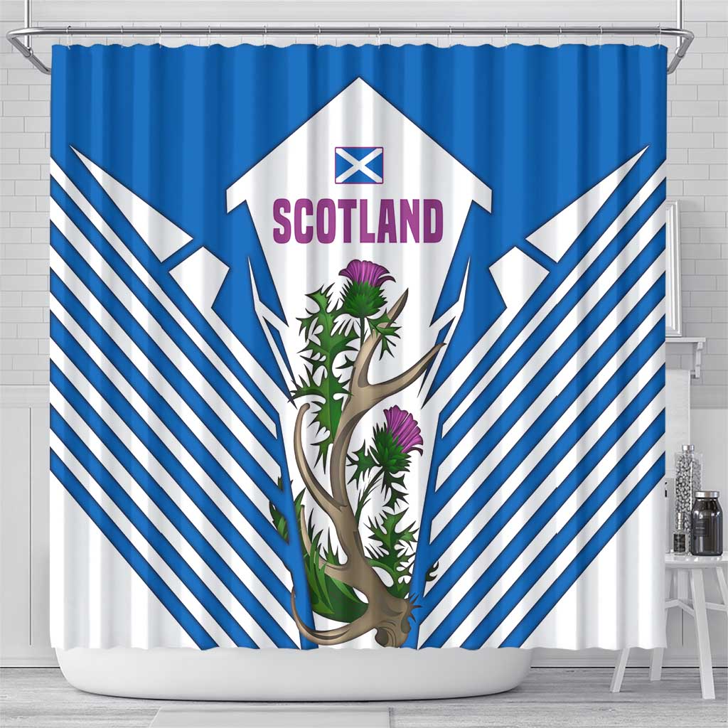 Scotland Thistle and Saltire Shower Curtain with Blue and White National Design - Wonder Print Shop