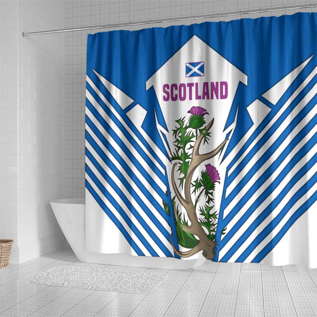 Scotland Thistle and Saltire Shower Curtain with Blue and White National Design - Wonder Print Shop
