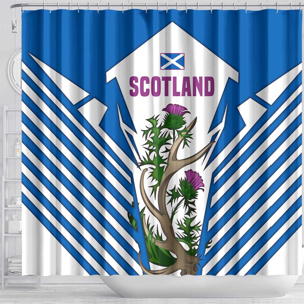Scotland Thistle and Saltire Shower Curtain with Blue and White National Design - Wonder Print Shop