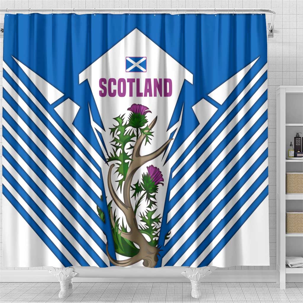 Scotland Thistle and Saltire Shower Curtain with Blue and White National Design - Wonder Print Shop