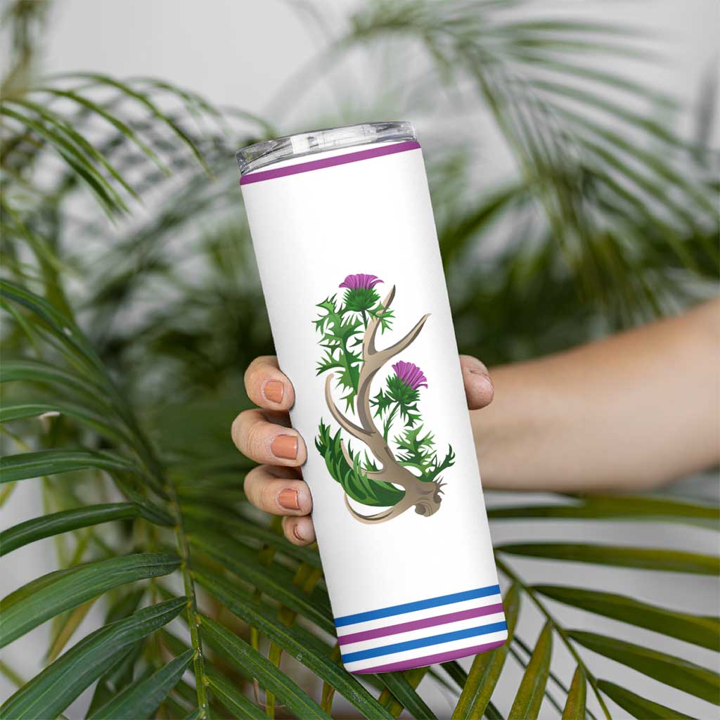 Scotland Thistle and Saltire Skinny Tumbler with Blue and White National Design - Wonder Print Shop