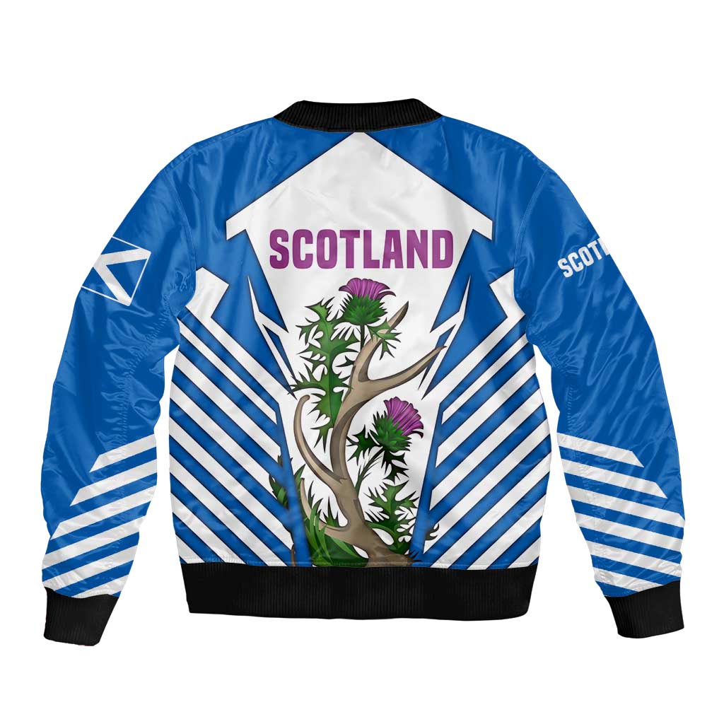 Scotland Thistle and Saltire Sleeve Zip Bomber Jacket with Blue and White National Design - Wonder Print Shop