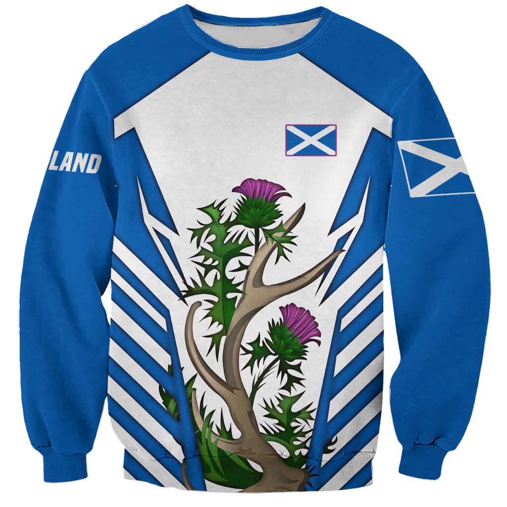 Scotland Thistle and Saltire Sweatshirt with Blue and White National Design - Wonder Print Shop