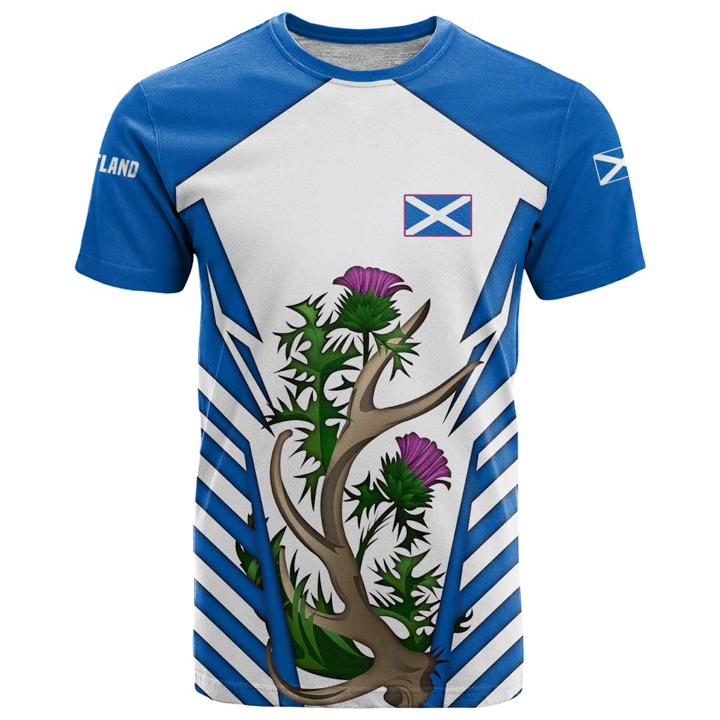 Scotland Thistle and Saltire T Shirt with Blue and White National Design - Wonder Print Shop