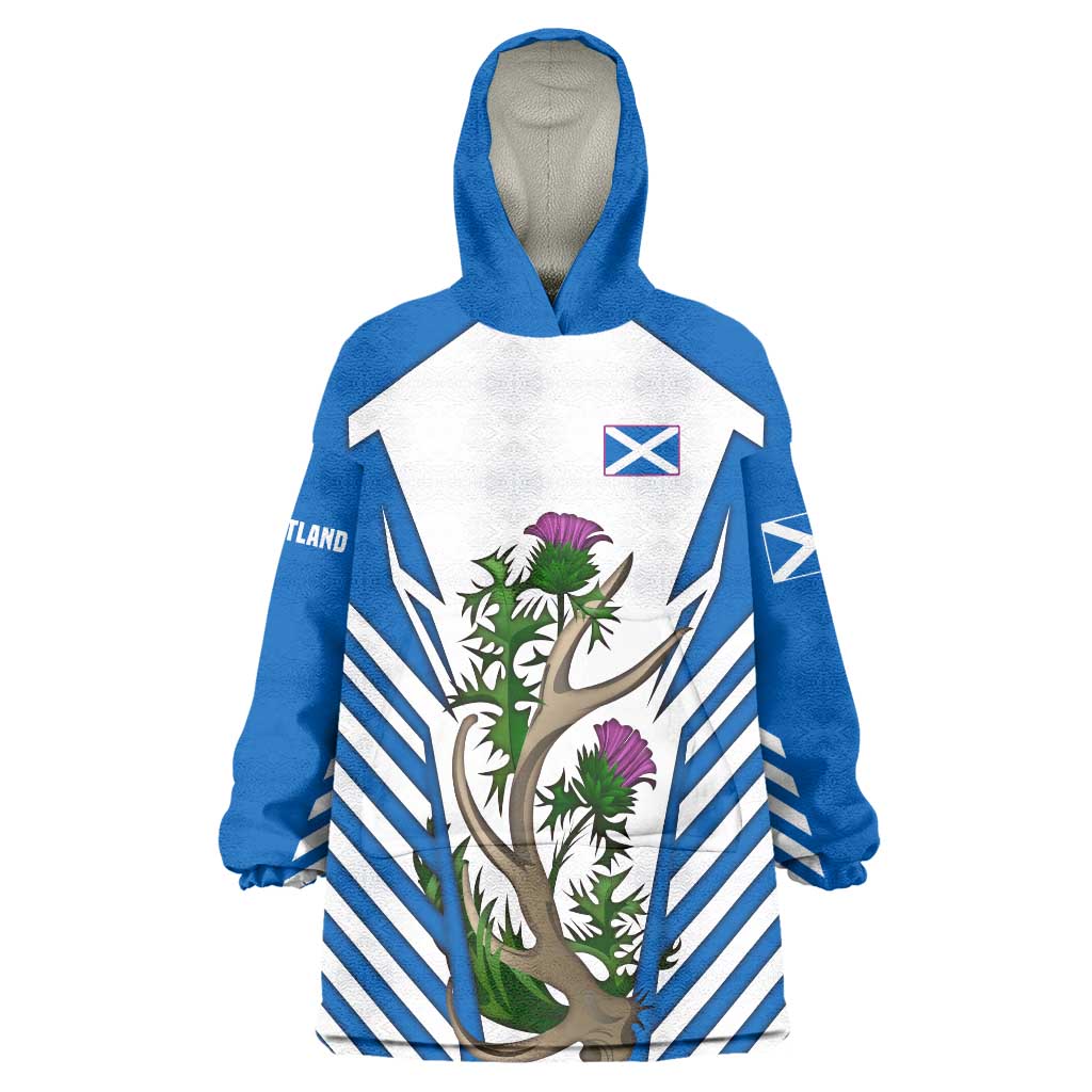 Scotland Thistle and Saltire Wearable Blanket Hoodie with Blue and White National Design - Wonder Print Shop
