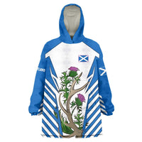Scotland Thistle and Saltire Wearable Blanket Hoodie with Blue and White National Design - Wonder Print Shop