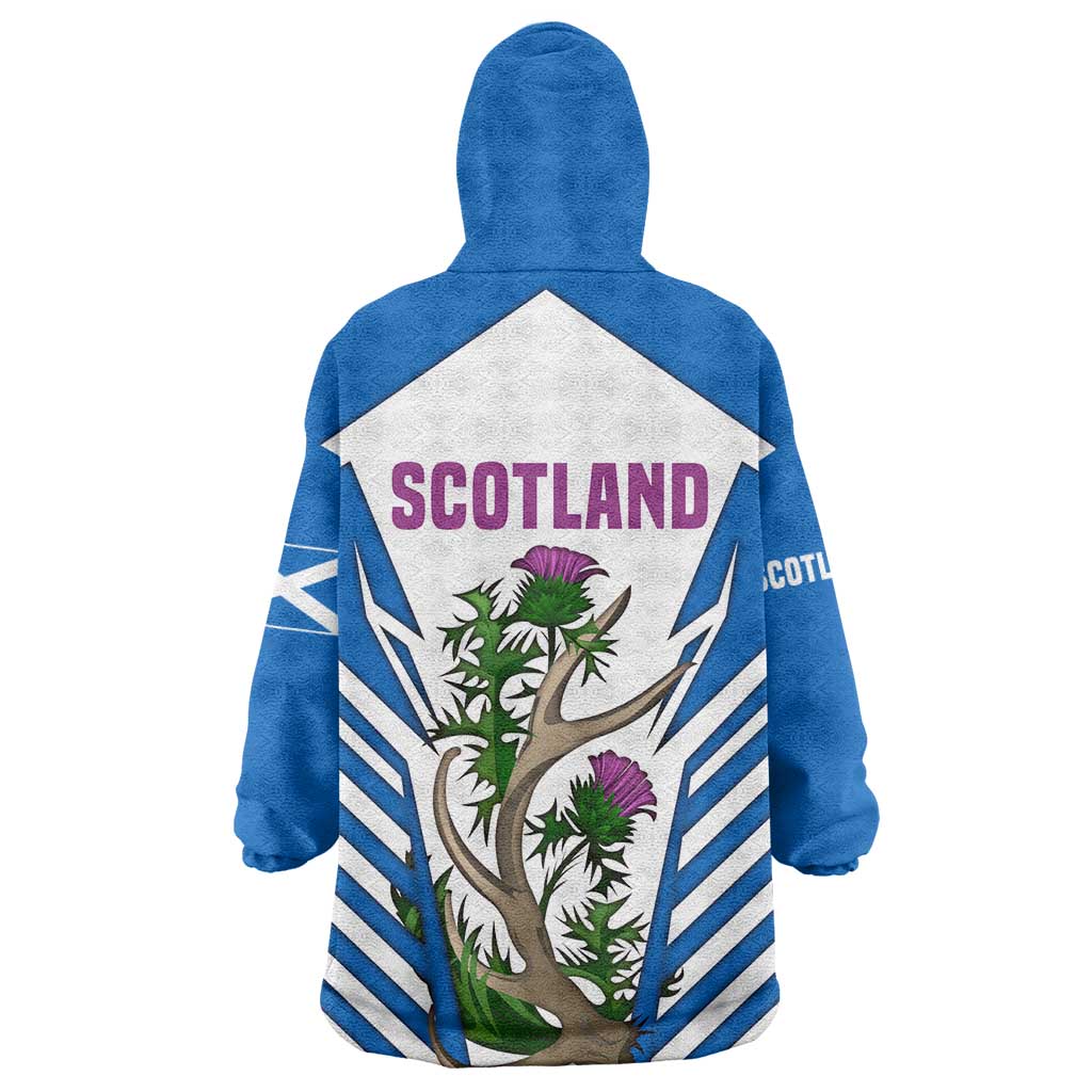 Scotland Thistle and Saltire Wearable Blanket Hoodie with Blue and White National Design - Wonder Print Shop