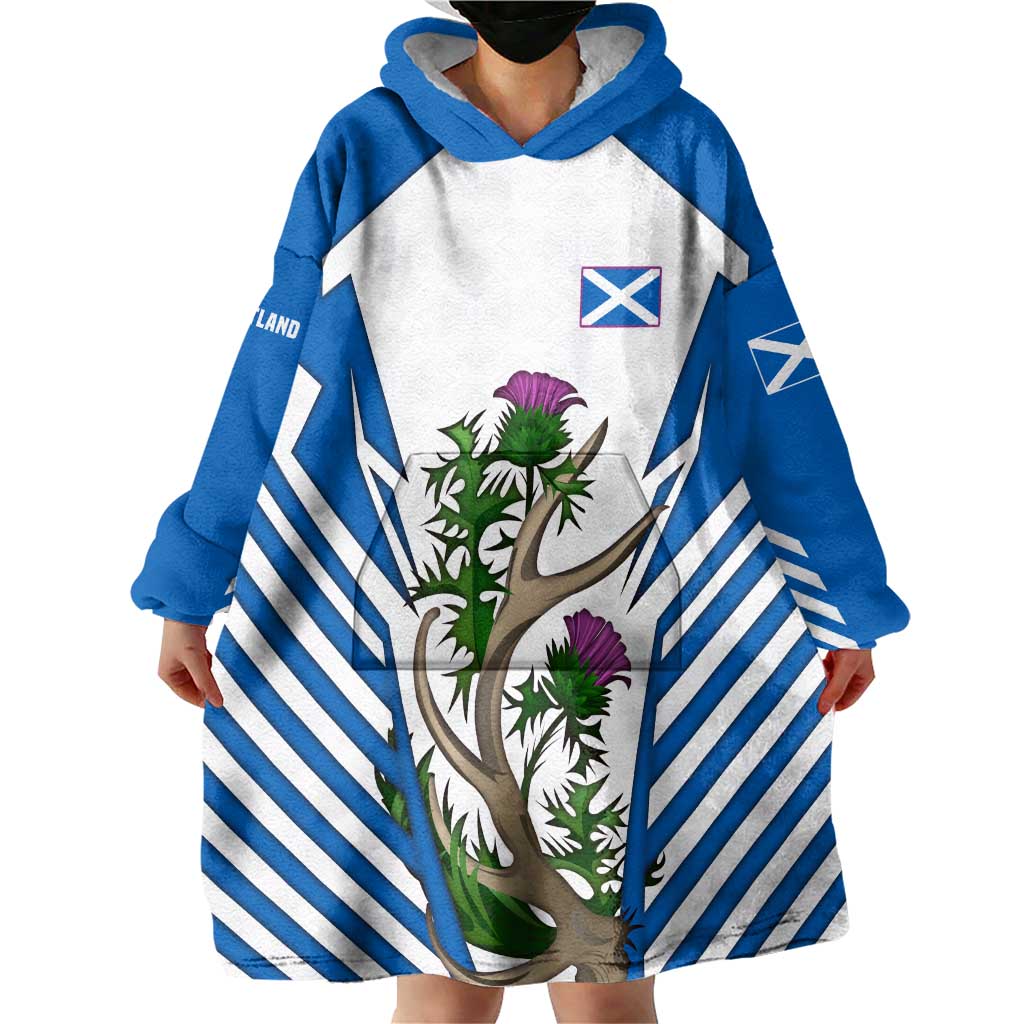 Scotland Thistle and Saltire Wearable Blanket Hoodie with Blue and White National Design - Wonder Print Shop