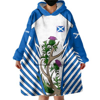 Scotland Thistle and Saltire Wearable Blanket Hoodie with Blue and White National Design - Wonder Print Shop