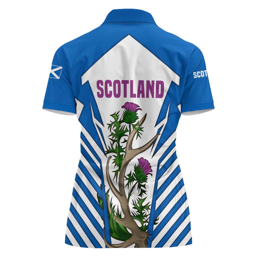 Scotland Thistle and Saltire Women Polo Shirt with Blue and White National Design - Wonder Print Shop