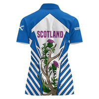 Scotland Thistle and Saltire Women Polo Shirt with Blue and White National Design - Wonder Print Shop