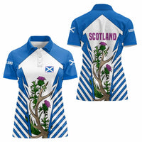 Scotland Thistle and Saltire Women Polo Shirt with Blue and White National Design - Wonder Print Shop